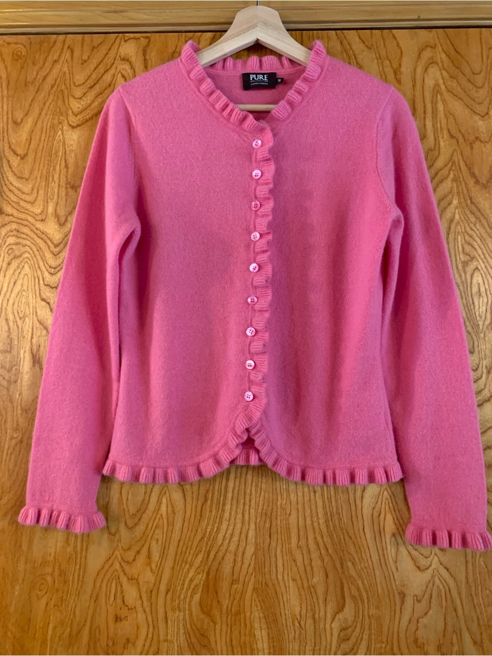 Pure Collection Pink Ruffle-Trim Cashmere Cardigan